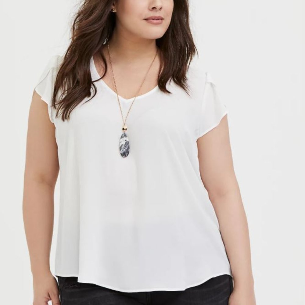torrid WHITE GEORGETTE TULIP SLEEVE BLOUSE SHIRT